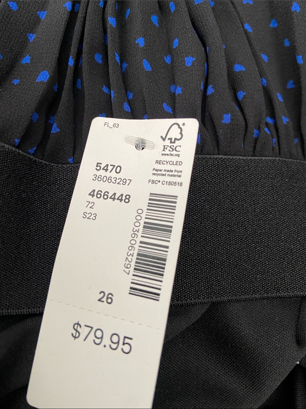 26W Pull On Pleated Chiffon Skirt with Subtle Blue Polka Dot Print:New With Tags - Picture 15 of 15
